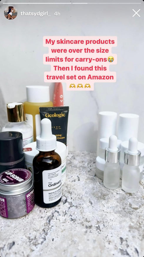 Travel Skincare Containers Set - TSA Approved Toiletry Bag & Travel Size Toiletries Bottles - Airless Pump Travel Bottles, Dropper Bottles & Trave...