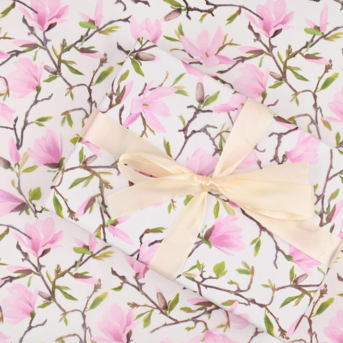 100 Sheets Pink Magnolia Flowers Printed Tissue Paper Floral Pattern and Leaves Art Decorative Tissue for Gift Wrapping Supplies...