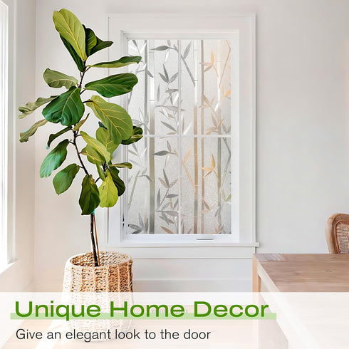 rabbitgoo Window Privacy Film Frosted Bamboo Pattern, Removable UV Blocking Stained Glass Decals Covering Decorative Window Cling for Home, 23.6 i...