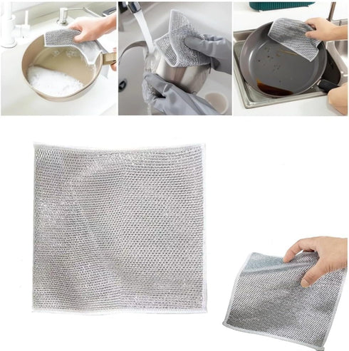3Pcs Multipurpose Wire Dishwashing Rags for Wet and Dry, Double Stainless Steel Scrubber, Thickened Washable and Reusable Wire Dishwashing Rags fo...