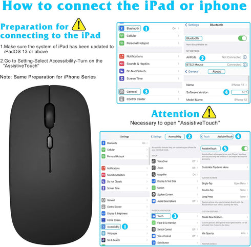 UrbanX Bluetooth Rechargeable Mouse for Surface Pro 3,4,5,6,7,8,9 and Pro X Go 1,2,3 Bluetooth and 2.4Ghz Wireless Mouse Designed for Laptop/PC/Ma...