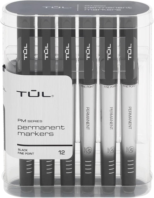 TUL® Permanent Markers, Fine Point, Silver Barrel, Black Ink, Pack Of 12 Markers...
