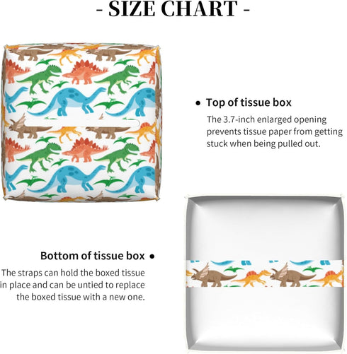 Tissue Box Holder Cute Dinosaurs Tissue Box Cover Square Leather Tissue Holder Organizer Portable Decorative Facial Paper Case for Home Office Bat...