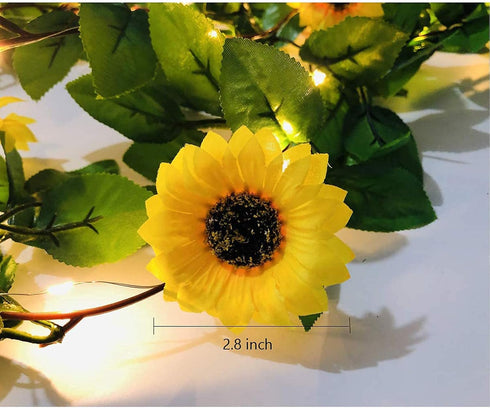 Fielegen 20 LED Artificial Sunflower Garland String Lights, 6.56ft Silk Sunflower Vines with 9 Flower Heads Battery Powered Fairy String Lights fo...