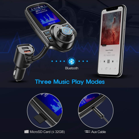 Nulaxy Wireless In-Car Bluetooth FM Transmitter Radio Adapter Car Kit W 1.8 Inch Display Supports TF/SD Card and USB Car Charger for All Smartphon...