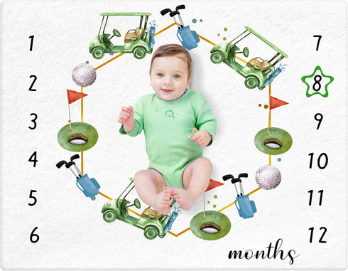 Golf Print Baby Monthly Milestone Blanket Newborn Baby Boy Golf Gender Neutral Newborn and Baby Nursery Essentials Personalized Golf Baby Ideas fo...