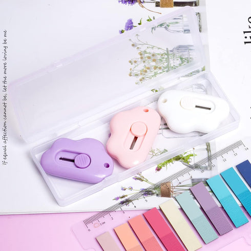 3 Pcs Mini Retractable Utility Knife Cloud Pocket Box Cutters Plastic Letter Opener Slide Open with Keychain Hole for Box Letter Envelope, Cloud S...