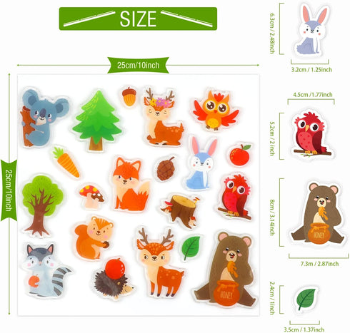 20 PCS Woodlad animals Thick Gel Clings woodland Window Gel Clings Decals Stickers for Kids Toddlers and Adults Home Airplane Classroom Nursery wo...