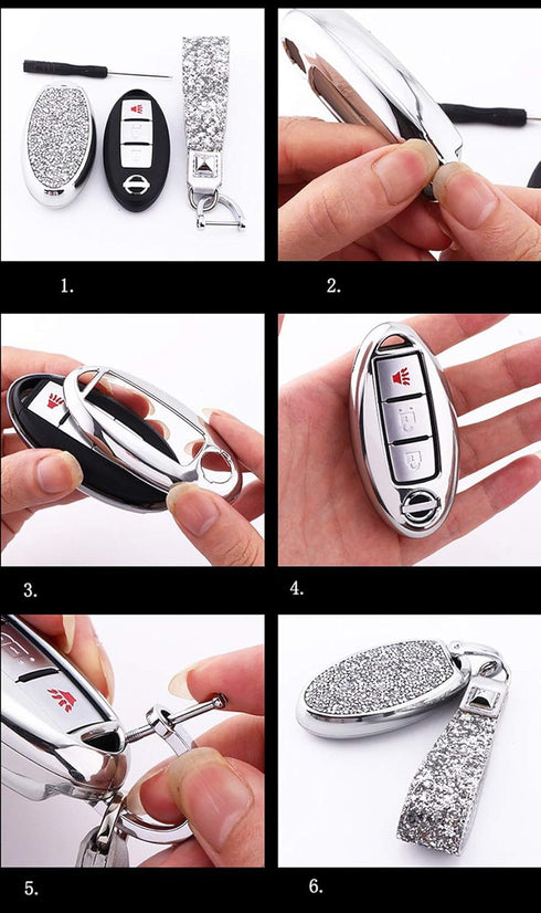 Royalfox(TM) 3 4 5 6 Buttons 3D Bling keyless Entry Remote Smart Key Fob case Cover for Nissan Murano Pathfinder Titan Maxima Sylphy Lannia Livina...