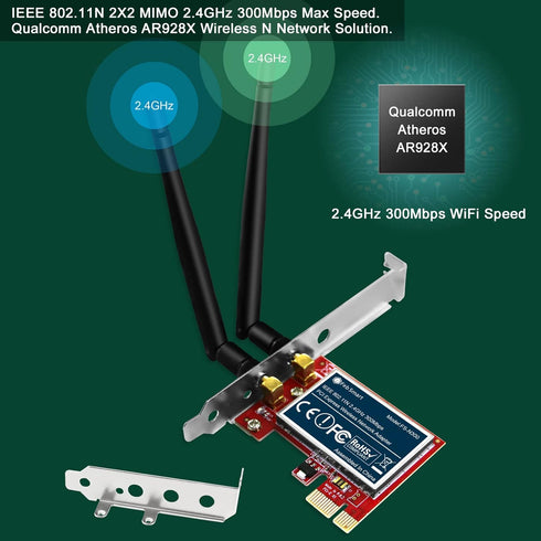 Wireless N 2.4GHz 300Mbps PCIE Wireless Network Adapter for Windows 11, 10, 8.1, 8, 7, XP (32/64bit), Windows Server and Linux PCs, PCIE WiFi Card...