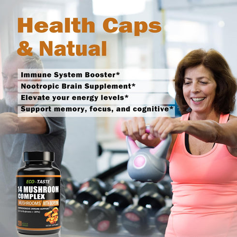14 Mushrooms Supplement 120 Capsules - Immune System Booster & Nootropic Brain Supplement – with Lion’s Mane, Reishi, Maitake, Turkey Tail, Chaga ...