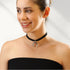 Black Suede Leather Choker Necklace with Silver Crescent Moon Pendant for Women Men...