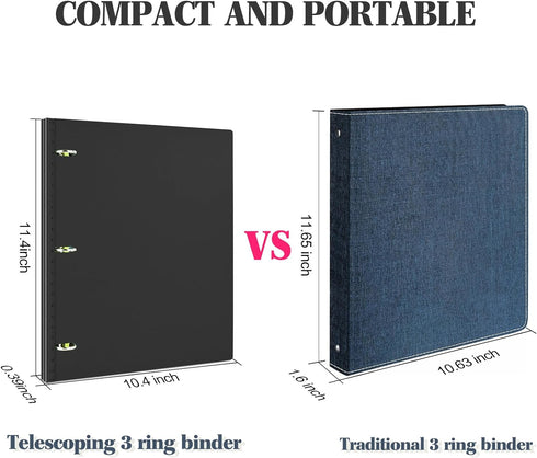 Telescoping 3 Ring Binder, Portable Plastic Binder with Telescoping Spine, 3 Ring Binder with Foldable Front Cover Holds 8.5" x 11" Paper for Scho...