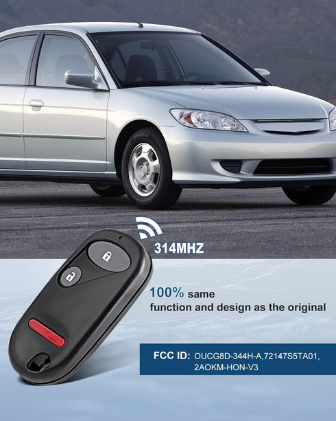 ECCPP OUCG8D344HA Key fob Replacement for 3 Buttons Keyless Entry Remote Key Fob 02-10 for H onda Civic CR-V Element OUCG8D-344H-A (Pack of 1)...
