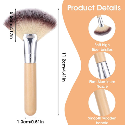 2Pcs Fan Brushes Facial Fan Brush Soft Face Makeup Brush Highlighting Blush Brush Multi Use Cosmetic Tools for Women Girls Loose Powder Highlighti...