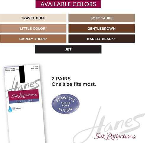 Hanes Women's Silk Reflections Sheer Knee Highs Reinforced Toe (2 Pack)...