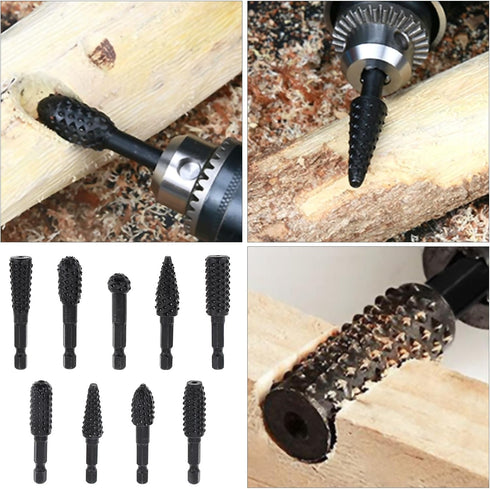 10pcs Rotary Burr Wood Carving Rasp Files Set for Woodworking Carving & Rubber Deburring, Shaping and Grooving, with 1/4" Hex Shank Wood Carving R...