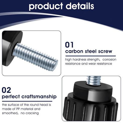 10PCS M4 x 10 mm Thumb Screws Carbon Steel Threaded Thumbscrew Black Round Clamping Screws Knurled Handle Bolts Grip Mounting Thumb Screw Knobs fo...