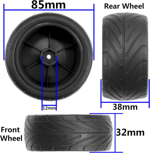 4Pack ShareGoo RC 85mm/3.34" Rubber Tires Front Rear Tyres 12mm Hex Wheel Compatible with Redcat HPI HSP Kyosho 1/10 RC Off-Road Car Buggy (Black)...