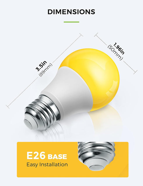 LOHAS Bug Light Bulb Yellow LED Bulbs, Outdoor Porch Lights, Amber Bedroom Night Light Bulb A15 Bugs LED Bulbs, 40W Equivalent E26 Edison Bulb(5W)...