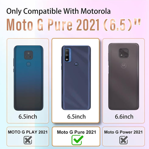 Likiyami (3in1 for Motorola Moto G Pure 2021 Case Heart Women Girls Girly Cute Luxury Pretty with Stand Phone Cases Blue and Gold Love Hearts Aest...