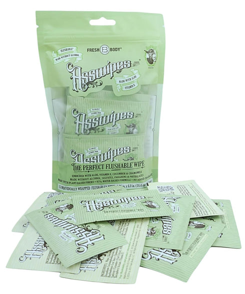 Asswipes Flushable Wipes for Adults - Individually Wrapped Travel Flushable Butt Wipes (30 count) Extra-Large, No Added Fragrance, Alcohol-Free wi...
