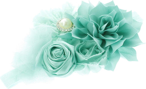My Lello Headband Shabby Fabric Flower Cluster Baby - Infant - Toddler - Girl Stretchy Elastic Aqua...