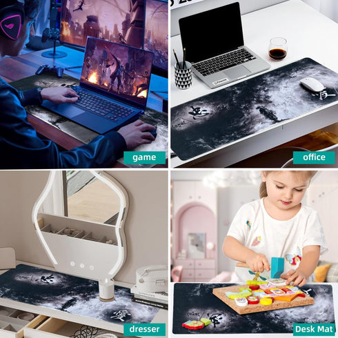 Black and White Large Gaming Mouse Pad for Desk, Desk Mat with Seamed Edges, Waterproof Desk Pad, Non-Slip Rubber Base, 31.5x11.8 Inch Keyboard Pa...