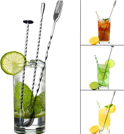 JETKONG 3 Pcs Cocktail Mixing Spoons 12-Inch Bar Spoon Long Stirring Spoon Drink Stirrers Cocktail Spoons for Tea, Coffee, Ice Cream, Juice, Drink...