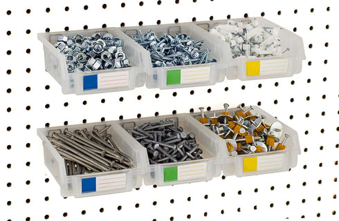 Pegboard Bins - 3.5" Bins, 6 Pack Clear - Hooks to Any Peg Board - Organize Hardware, Accessories, Attachments, Workbench, Garage Storage, Craft R...
