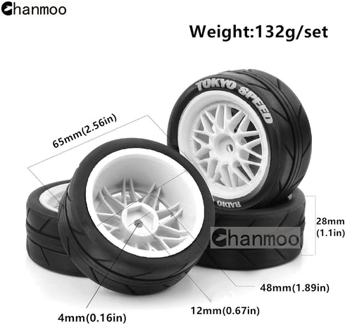 1/10 RC On Road Tires and Plastic Rally Wheels 12mm Hex Drift Tyres for 1:10 Scale Racing Touring Street Car Tamiya TT01 TT02 XV01 TA06 A959 14400...