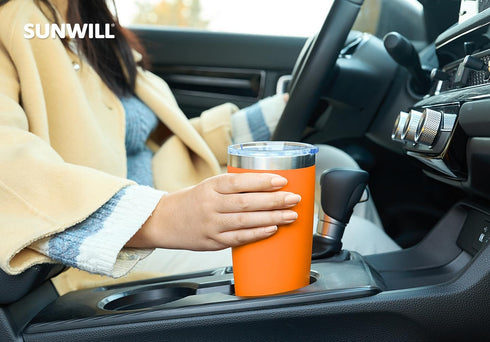 SUNWILL Travel Coffee Tumbler 20 oz, Insulated Mug with Lid, Stainless Steel Cup for Hot and Cold Drinks, Powder Coated Orange...