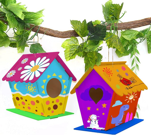 hapray 2 Pack Bird House Kit, DIY Birdhouse Kits, Wooden Crafts Arts for Children to Build and Paint (Includes Paints & Brushes) for Kids Girls Bo...