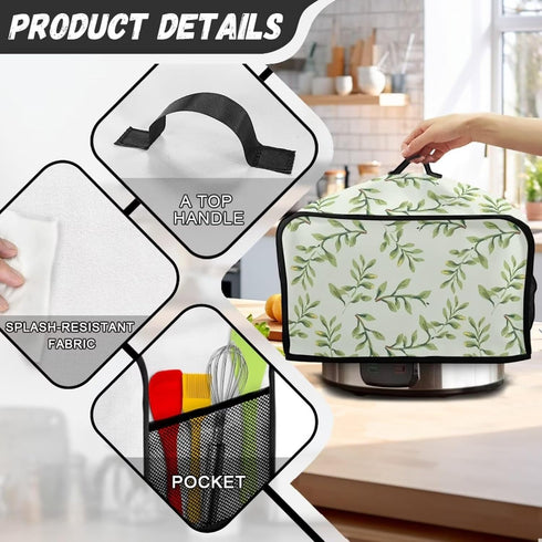 Crock Pot Cover Dust Protection Slow Cooker Cover for Kitchen Countertop, Green Leaf Appliance Cover with Top Handle and Accessories Pocket...