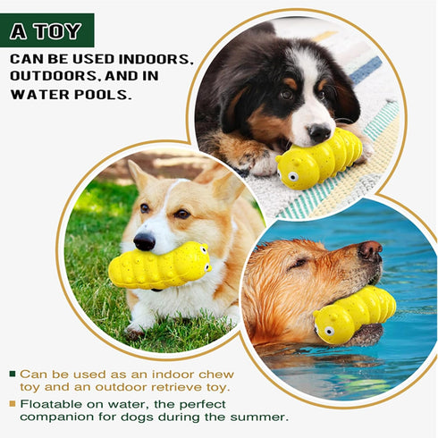 Indestructible Squeaky Dog Chew Toys for Aggressive Chewers, Food Grade Material Dog Chew Toys, Tough Durable Dog Toys for Medium Large Breed (Yel...