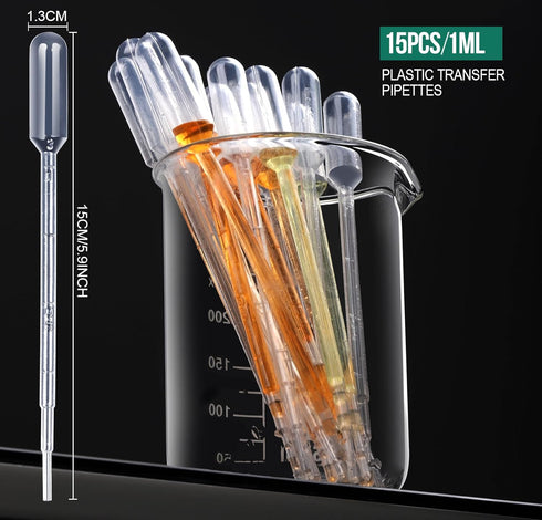 Teenitor 15Pcs Transfer pipettes 1Ml Transfer Pipette Plastic Droppers Disposable Eye Droppers for Essential Oil, Lab, Medicine...