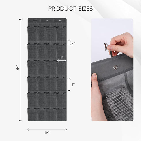 HAKACC Shoe Rack for Closet, 24 Pocket Gray Shoe Organizer Over-the-Door Storage Sturdy Closet Rack Hangers for Shoes Sneakers...