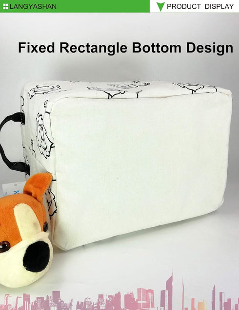 LANGYASHAN Rectangular Storage Bin Collapse Canvas Fabric Cartoon Storage Basket with Handles for Organizing Home Kitchen Boys and Girls Toys Offi...