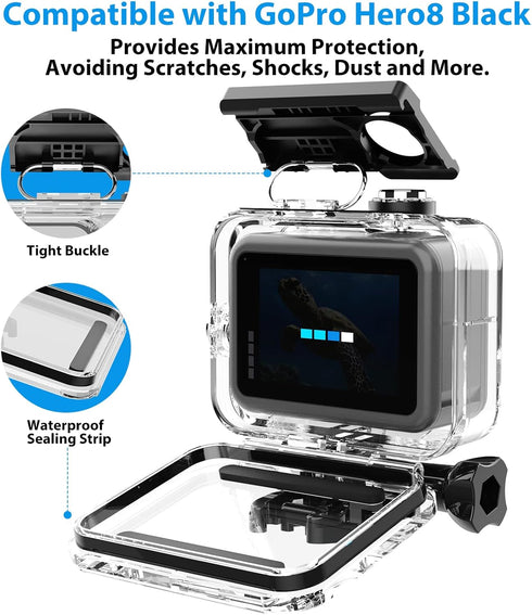 HONGDAK 60M/196FT Waterproof Housing Case for GoPro Hero 8 Black, Protective Underwater Dive Housing Case Shell with Bracket Accessories for Go Pr...