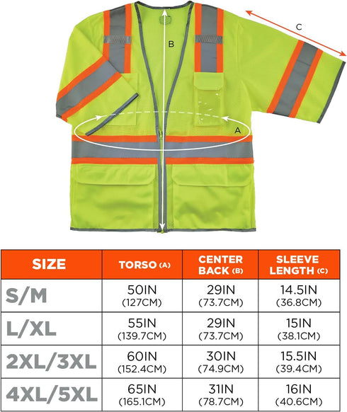 Ergodyne - 24169 Reflective Safety Vest, ANSI Class 3, Hi Vis Two Tone, 6 Easy Access Pockets, GloWear 8346Z,Lime, 4X-Large-5X-Large...