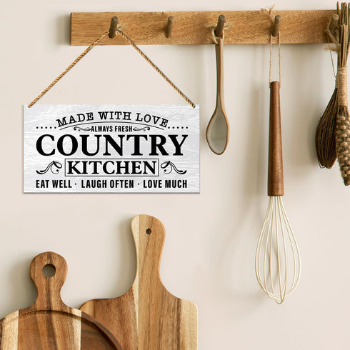 Country Kitchen Wood Sign Decor, Farmhouse Door Wall Sign Decoration for Rustic Kitchen Dining Room Decor Hanging Sign, Housewarming Gifts for New...