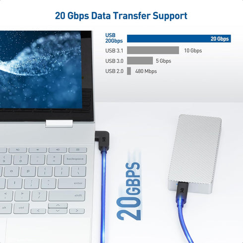 Cable Matters 20Gbps Right Angle USB C Cable 6ft, Support 8K 30Hz & 4K 120Hz Video, 240W Power Delivery, (90 Degree Right USB C Cable, Right Angle...