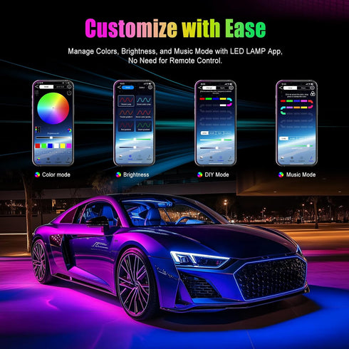 YiLaie Car Lights Interior, RGB Car Strip Light Under Dash Lighting Kit with App Control and Music Sync, Multicolor Neon Interior Lights with Char...