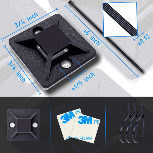 100 Sets Zip Tie Mount with Cable Ties,Self Adhesive-backed Mounts for Wire Holder, Cable Management Clips Wall Anchors (Black, 3/4 inch)...
