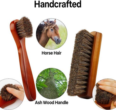Shoe Brush, Shoe Cleaning Brush, 2 Pieces Horsehair Shoe Brush, Boot Brush, Horse Hair Brush for Leather, Shoe Brushes for Cleaning, Leather Shoes...