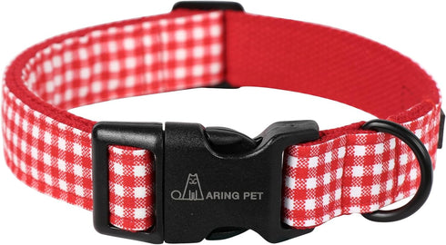 ARING PET Valentine's Day Dog Collar-Cute Cotton Heart Dog Collars, Adjustable Valentine Plaid Pet Collars Girl Puppy Collar with Quick Release Bu...