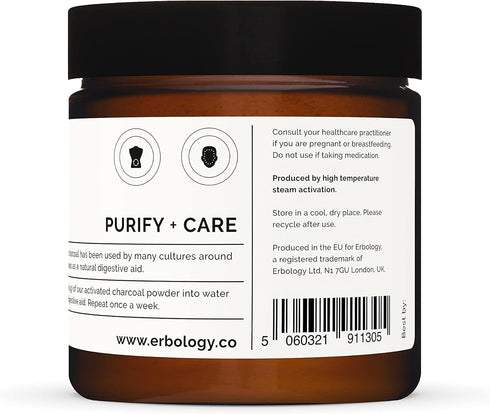Erbology Activated Charcoal Powder 1.8 oz - Teeth Whitening - Add to Face Masks, Toothpaste and Body Wraps for Natural Exfoliation - Natural Diges...