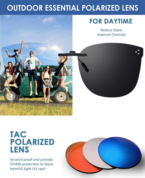 Black Polarized Clip On Sunglasses Over Prescription Glasses for Men Women, Fit Over Eyeglasses Trendy Shades...