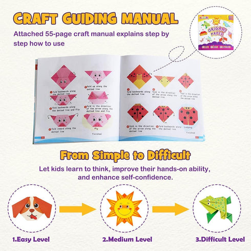 pigipigi Craft Origami Paper for Kids - 208 Sheets Vivid Colorful Folding Papers 54 Patterns Art Projects Kit for 5 6 7 8 9 10 11 12 Years Old Gir...