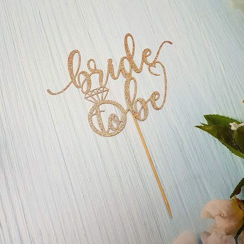 Bride to Be Cake Topper for Bridal Shower/Wedding Shower/Engagement/Bachelorette/Hen Party Decorations, Double-sided Rose Gold Glitter...